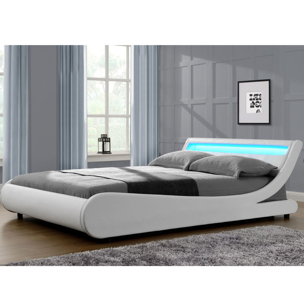 Upholstered Platform Bed with LED light - white - newbuy